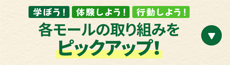 学ぼう！体験しよう！行動しよう！！ 各モールの取り組みのピックアップ情報はこちらから