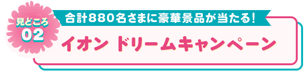 見どころ02 合計880名さまに豪華景品が当たる！ イオンドリームキャンペーン